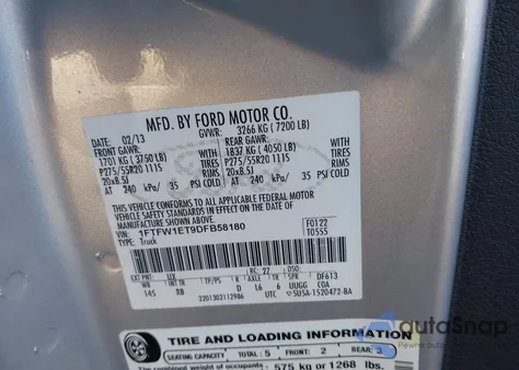 2013 Ford F-150 Fx4 z USA, uszkodzony, nr VIN 1FTFW1ET9DFB58180